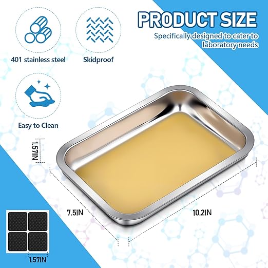 Conelist 1 Set 10.2 x 7.5 Inch Dissection Pan with Yellow Wax Thicken with 4 Rubber Nonslip Mat Reusable Stainless Steel Thicken Dissection Pan for Lab Experiment Junior Senior