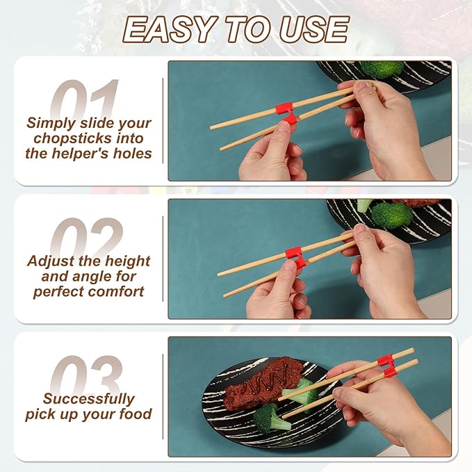 uxcell 10 Pcs Chopsticks Helper, Reusable Training Chopstick Hinges Connector Practice Chop Sticks Helpers for Adult Beginners Learners, Yellow