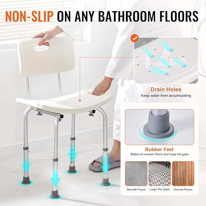53×12in Shower Chair, Shower Seat with Back, Adjustable Height Shower Stool, Shower Chair for Inside Shower Bathtub, Non-Slip Bathroom Bench Bath Chair for Elderly Disabled Handicap, 350 lbs Capacity