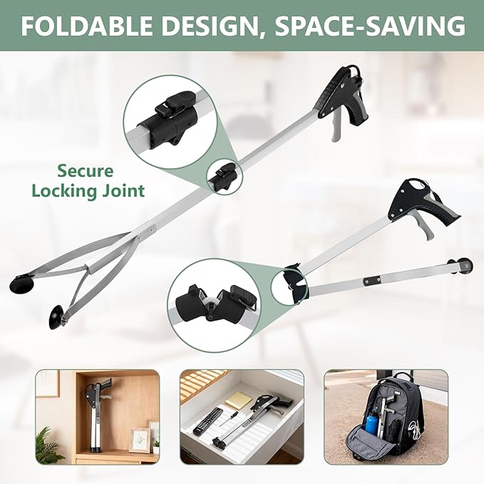 32" Grabber Reacher Tool, 2-Pack Foldable Reacher Grabber with Suction Cup Grip, Heavy Duty Pick Up Tool Grabbers for Seniors, Trash Picker Upper Grabber for Indoor & Outdoor Use