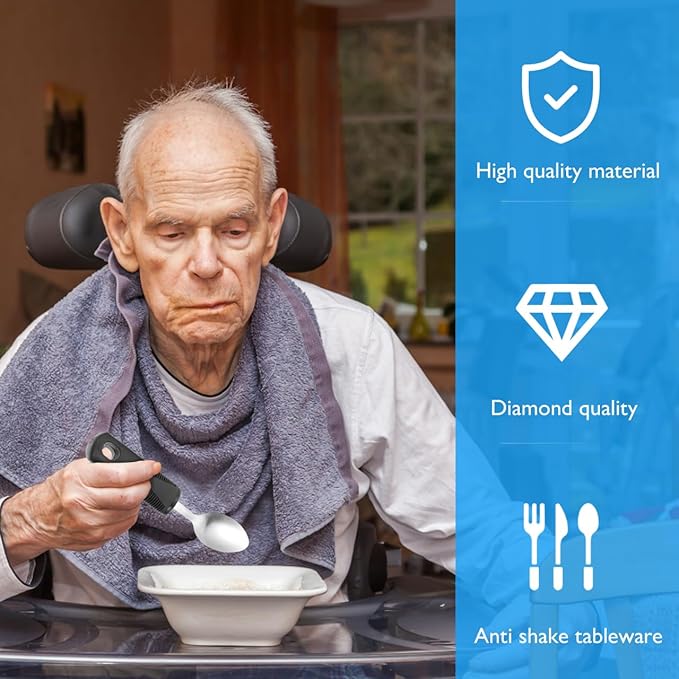 Adaptive Utensils 4-Piece Set - Weighted Utensils for Hand Tremors, Elderly, Stainless Steel Fork, Knife, Spoon Silverware Set