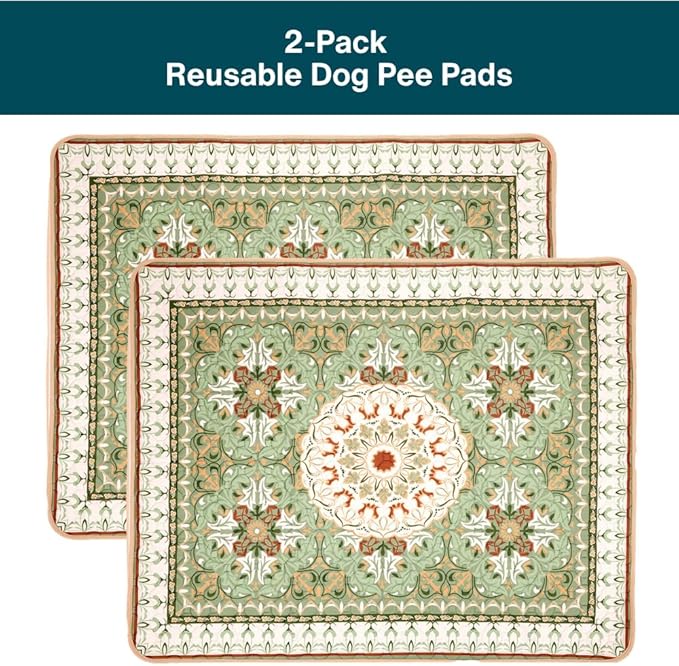 Reusable Dog Pee Pads (2-Pack), Ultra Absorbent & Leakproof, Washable Puppy Training Pads, Non-Slip Backing, 31"x36", Sage Tile Pattern (Sage Tile Pattern)