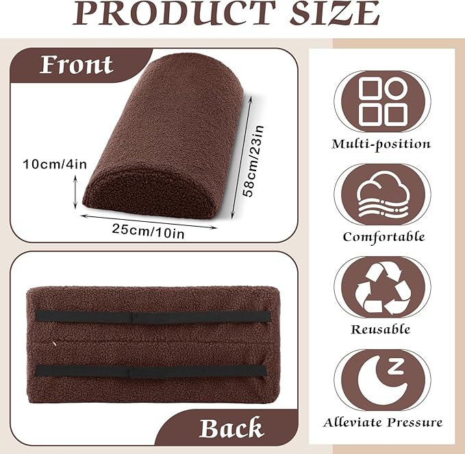 Queekay Recliner Leg Rest Cushion Large Half Moon Bolster Pillow 22.8 x 9.84 x 4 Inch Lumbar Support Pillow Bed Sleeping Semi Roll for Legs, Knees, Lower Back, Ankle and Foot Washable Cover(Brown)