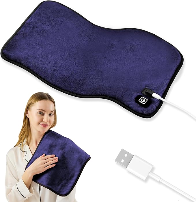USB Heating Pad, Portable Heating Pad for Travel, 18"x 14" Small 5V Electric Heating Pad, Washable, 3 Heat Settings, Auto Shut Off, Heat Therapy for Period Cramps Back Pain Relief (Plug-in Only)