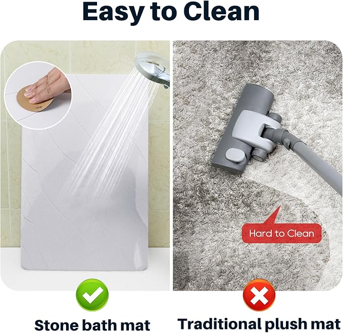 Diatomaceous Earth Stone Bath Mat, Quick Dry Non-Slip Super Absorbent Diatomite Stone Mats for Bathroom (White 1 Pack)