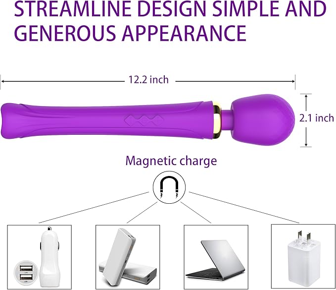 Rechargeable Personal Wand Massager - Travel - Quiet - Handheld Cordless Massager Relax Body Muscles - Perfect Back Legs Hand Pains and Sports