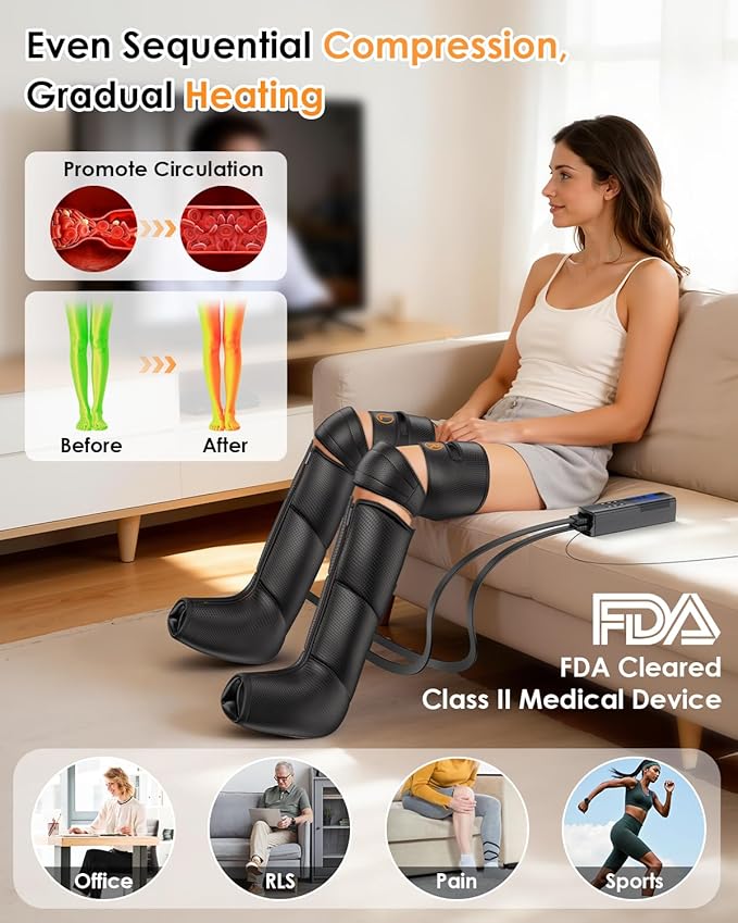 Mothers Day Gifts, Leg Massager with Heat and Compression - Foot Calf Thigh Massage for Circulation and Pain Relief, Professional Compression Boots with 6 Modes, 9 Intensity, 4 Heat
