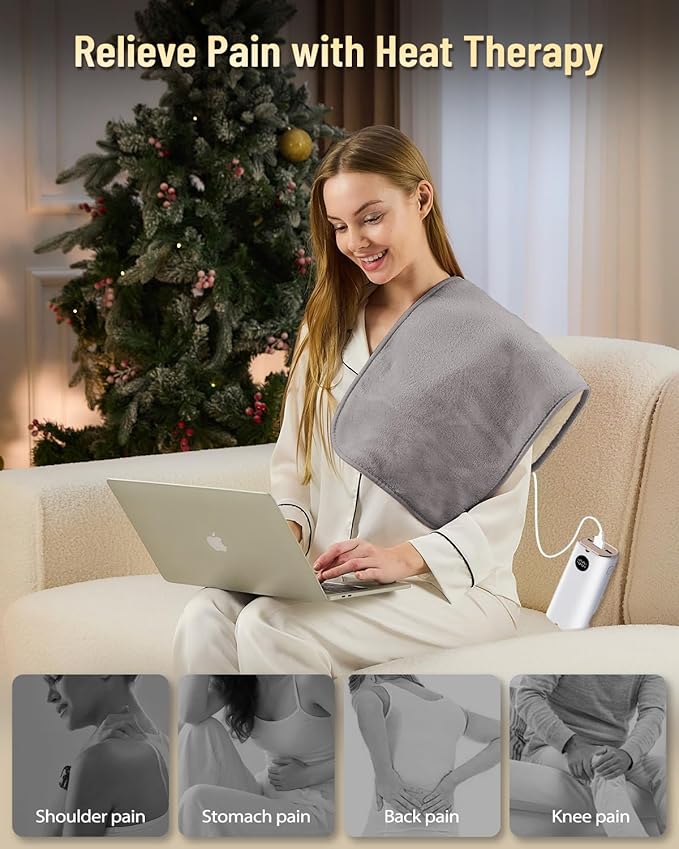 USB Heating Pad, Portable Heating Pad for Travel, 18"x 14" Small 5V Electric Heating Pad, Washable, 3 Heat Settings, Auto Shut Off, Heat Therapy for Period Cramps Back Pain Relief, Grey