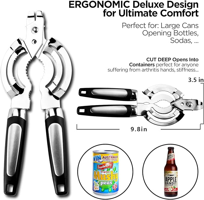 Jar Opener, Multi Jar Opener for Weak Hands, Stainless Steel Jar Lid Opener, Beer Bottle Opener for Arthritic Hands, Seniors with Arthritis