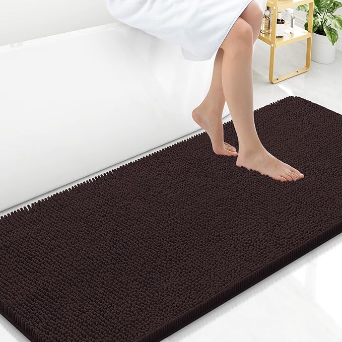 Arotive Bathroom Rugs 59x24, Extra Soft Absorbent Shaggy Chenille Bath Rugs, Machine Washable Rubber Backing Non-Slip Bath Mats for Bathroom Floor Tub and Shower, Home Decor Accessories, Brown
