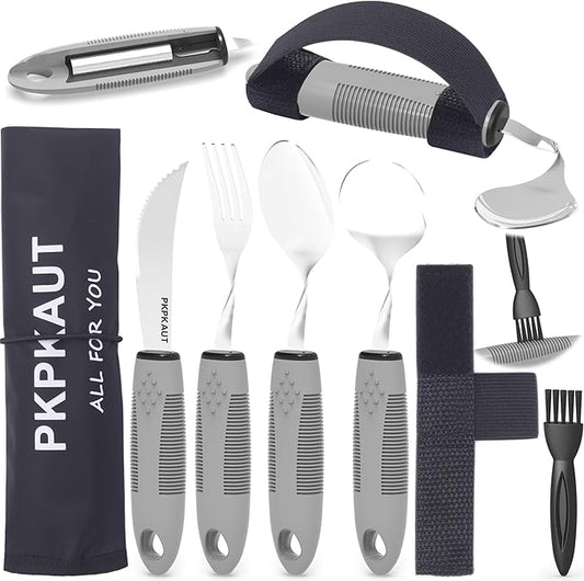 Weighted Parkinsons Utensils for Hand Tremors, Weighted Silverware for Parkinsons Patients Arthritic Hands, Built Up Utensils for Adults, Adaptive Eating Utensils for Disabled People Elderly
