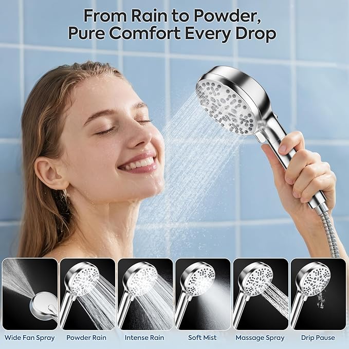 Filtered Shower Head with Handheld – High Pressure Hand Held Shower Head for Hard Water with Filters, 79" Long Hose & Powerful Wide Fan Spray, Removes Chlorine and Impurities (Chrome)