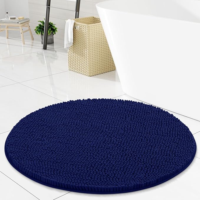 Arotive Bathroom Rugs Round 24x24, Extra Soft Absorbent Shaggy Chenille Bath Rugs, Machine Washable Rubber Backing Non-Slip Bath Mats for Bathroom Floor Tub and Shower, Home Decor Accessories, Navy