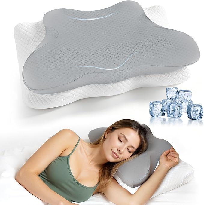 Cervical Neck Pillow for Sleeping, Adjustable Ergonomic Pillow, Contour Neck Support Side Sleeper Pillows for Adults, Memory Foam Bed Pillow for Neck and Shoulder Pain Relief, Back,Stomach Sleeper