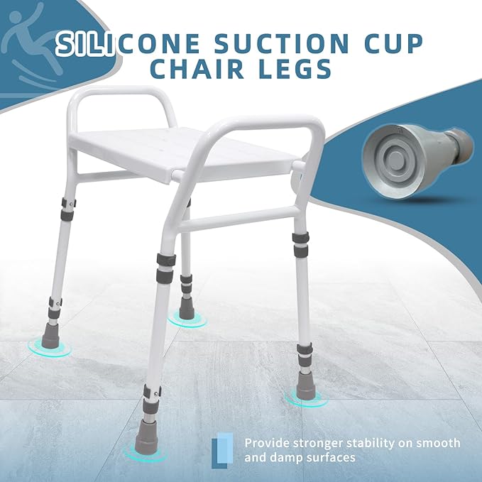 Shower Chair Seat with Arm for Inside Shower - Adjustable Up to 24 Inches Shower Stool with Suction Feet for Seniors, Elderly, Handicap & Disabled-Adjustable Support Shower Bench