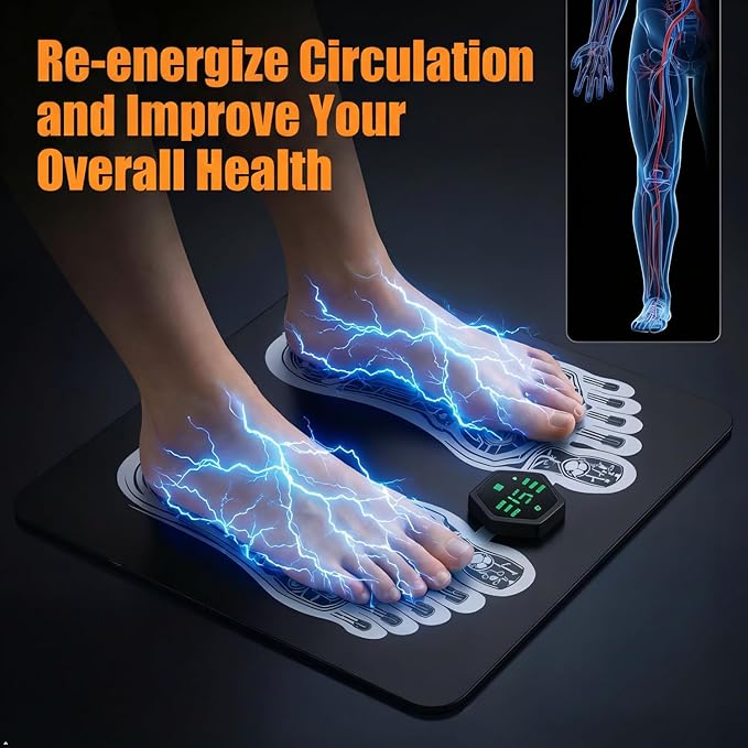 EMS Foot Muscle Stimulator & TENS Machine for Pain Relief - Helps Neuropathy, Plantar Fasciitis & Circulation - Portable Folding Mat with Remote for Elderly, Office Workers & Home Use