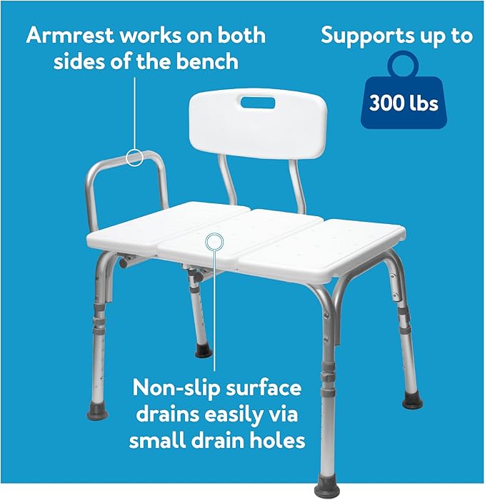 Carex Shower Bench and Shower Chair For Elderly and Disabled with Height Adjustable Legs, Tub Bench Converts to Right or Left Hand Entry, Shower Chair For Bathtub