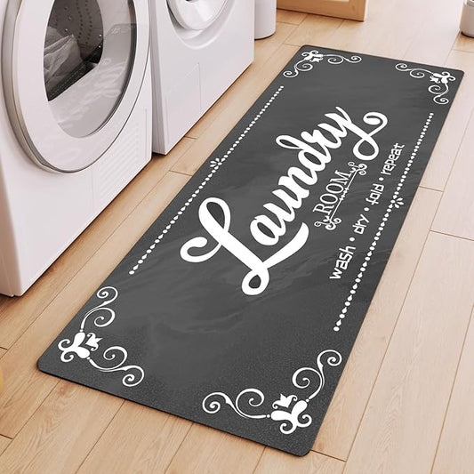 Laundry Room Rug Runner, 17.7"x45" Non Slip Grey Laundry Rugs, Farmhouse Washable Floor Laundry Mats for Laundry Room, Mudroom, Kitchen, Washroom, Bathroom, Hallway Entryway Area Rugs Decor