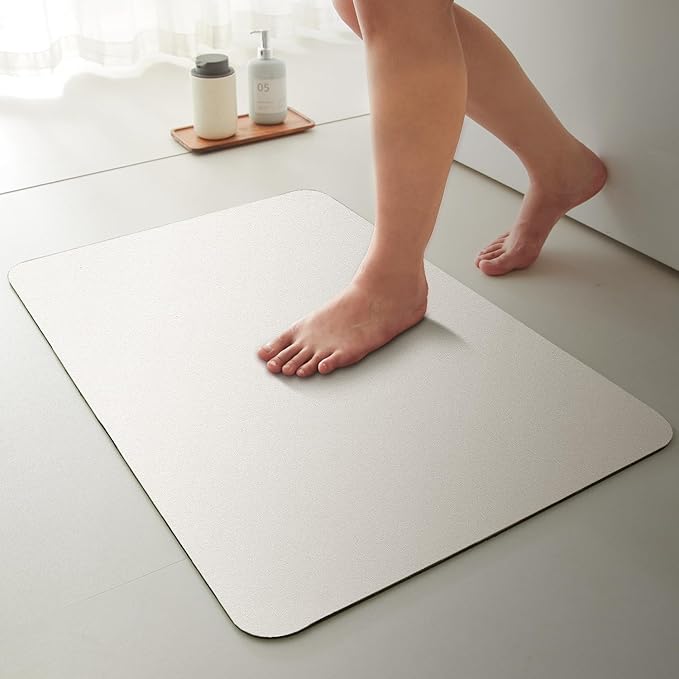 TYUU White Bath Mat, Bathroom Rugs Non Slip Washable Thin Absorbent Quick Dry Bath Mat Fits Under Door Bathroom Floor Mat Perfect for Bath, Shower, or Sink 24"x36" White