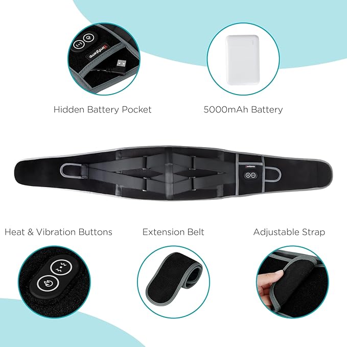 Comfytemp Cordless Heating Pad with Massager for Back, Portable Lower Back Massager FSA Eligible HSA Rechargeable Wireless Electric, Mothers Day Gifts for Women Mom Men Dad Seniors 3 Heat 30mins Off