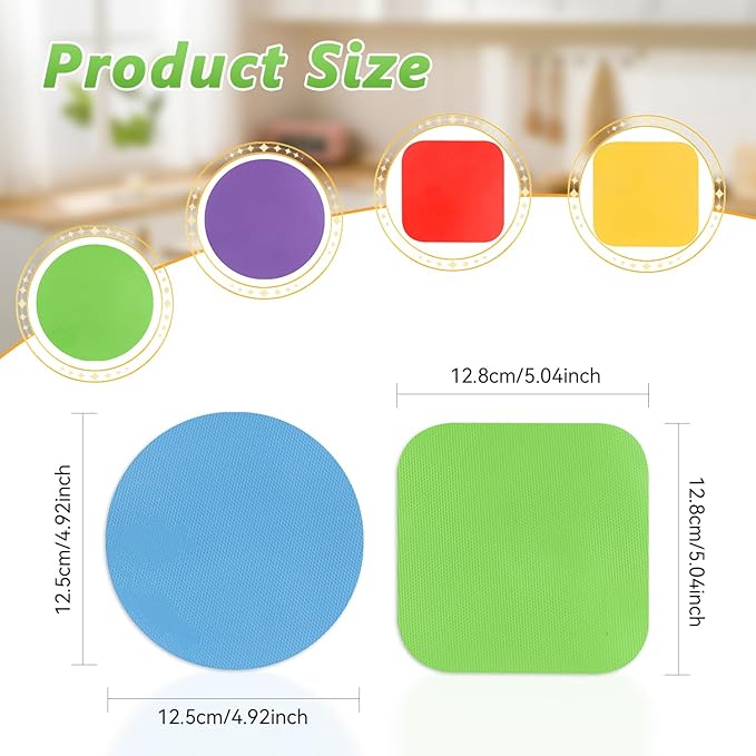 12 Pack Jar Opener Gripper Pads Rubber Jar Grippers Multi-Purpose Square Round Heat Insulation Pad Coasters for Weak Hands Seniors with Arthritis - Multicolor