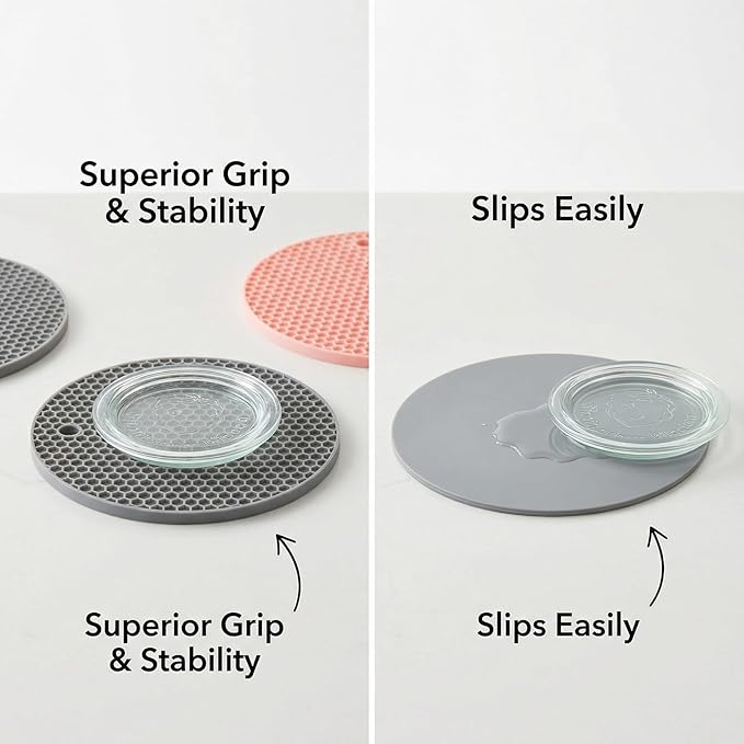 4-Pack Silicone Jar Opener Pads, 2 Gray & 2 Pink Non-Slip Grippers for Seniors, Easy Open Tight Lids, Versatile Hot Pad Mat for Kitchen Counter and Hot Dishes (17.5cm Diameter)