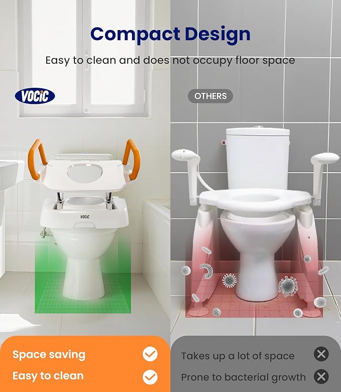 VOCIC Upgrade Electric Raised Toilet Seat, Rechargeable Powered Toilet Riser for Seniors, Elevated Toilet Seat with Handles, Toilet Lift Assist, Support to 330LBS, AX12 2.0