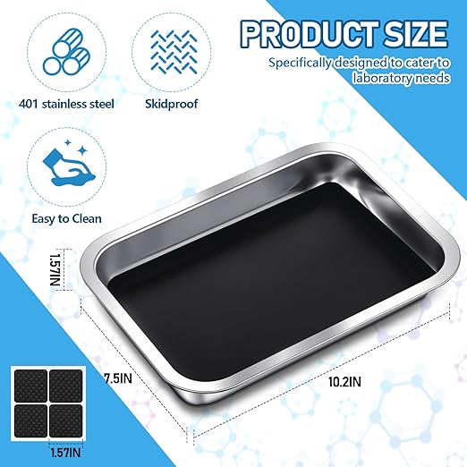 Conelist 3 Set 10.2 x 7.5 Inch Dissection Pan with Black Wax Thicken with 12 Rubber Nonslip Mat Reusable Stainless Steel Thicken Dissection Pan for Lab Experiment Junior Senior