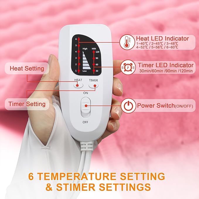 Deepsoon Heating Pad,Electric Heating Pads for Back,Neck,Moist Heating Pad for Abdomen Shoulder Knee Legs,Dry/Moist Heat&Auto Shut Off,Mother's Day Birthday for Men and Women,BabyPink,24x12 Inch