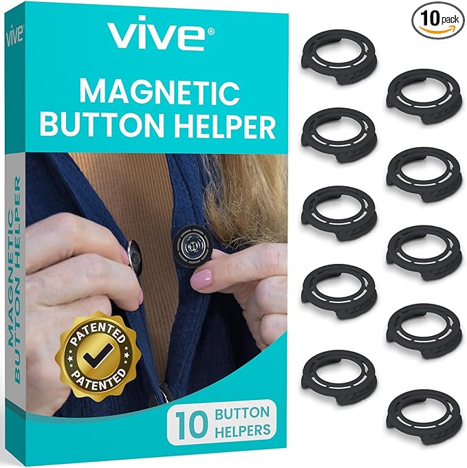 Vive Button Assist Tool (10 Pack) - Magnetic Button Helper for Elderly - Assistive Devices for Disability, Arthritis - Shirt Buttoner Hook, Clothing Adaptive Equipment for Seniors & Stroke Assistance