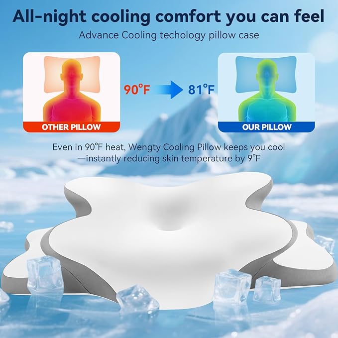 Sleep Apnea Pillow with Neck Pain & Snoring Relief -Orthopedic Cervical Pillow, Ergonomic Contour Memory Foam for Side, Back,Stomach Sleepers, Medium Firm (White,Queen Size)