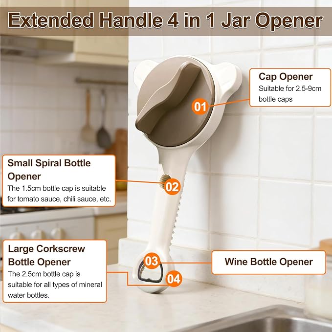 4 in 1 Multi-Purpose Jar Opener, 2026 Upgrade Adjustable Three Claw Bottle Opener, Can Opener with Non-Slip Grip, Multi Size Lid Tool for Seniors, Home Kitchen Helper (2pcs)