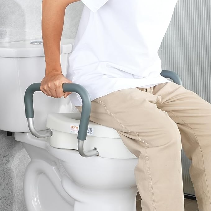 VEVOR Raised Toilet Seat, 5" Height Raised, 350 lbs Weight Capacity, for Round and Elongated Toilet, Twist Lock Installation,19.1" - 21.7" Adjustable Width, for Elderly, Handicap, Patient, Pregnant, M