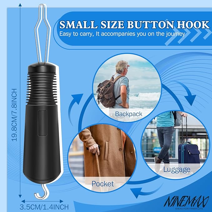 NINEMAX Button Hook Assist Tool with Zipper Pull for Seniors, One Hand Button Fastener Puller Helper for Shirt Wedding Dress, Dressing Aid for Elderly, Arthritis, Parkinson's (2 Pack)