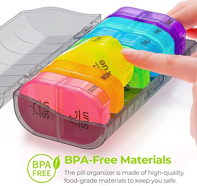 AUVON Pill Box 2 Times a Day, Weekly Pill Organizer AM PM with 7 Daily Pocket Case to Hold Vitamin, Medicine, Medication, and Supplement