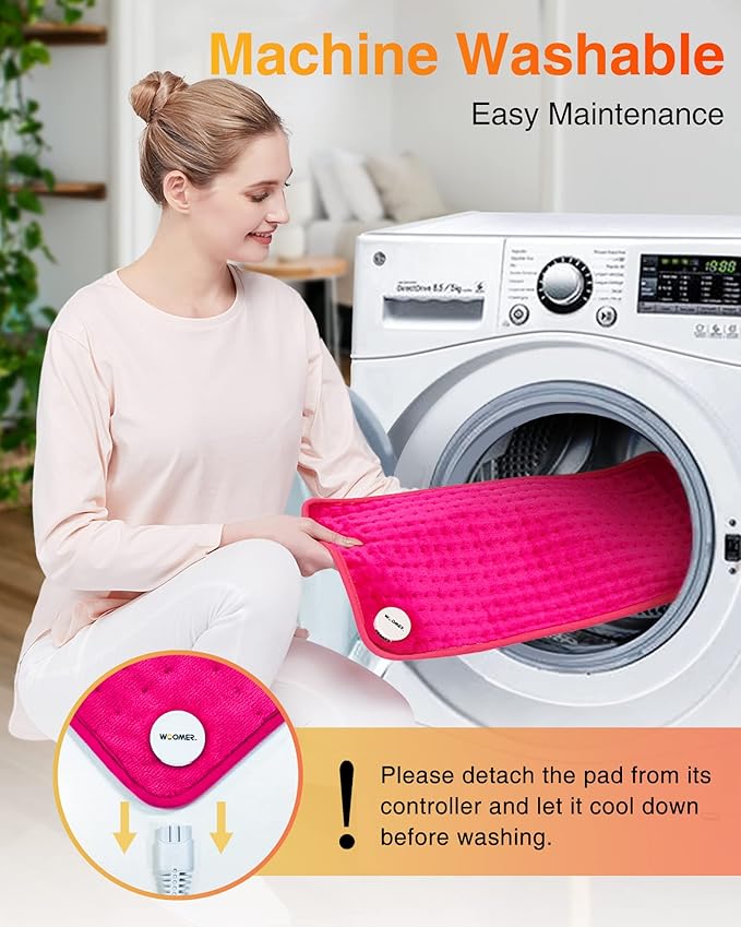 WOOMER Extra Large Heating Pad, Electric Heating Pad for Back Pain & Cramps Relief, Heat Pad with Multi-Color Option, Moist Heat Therapy Feature, Auto Shut-Off, Power Cords Storage Belt