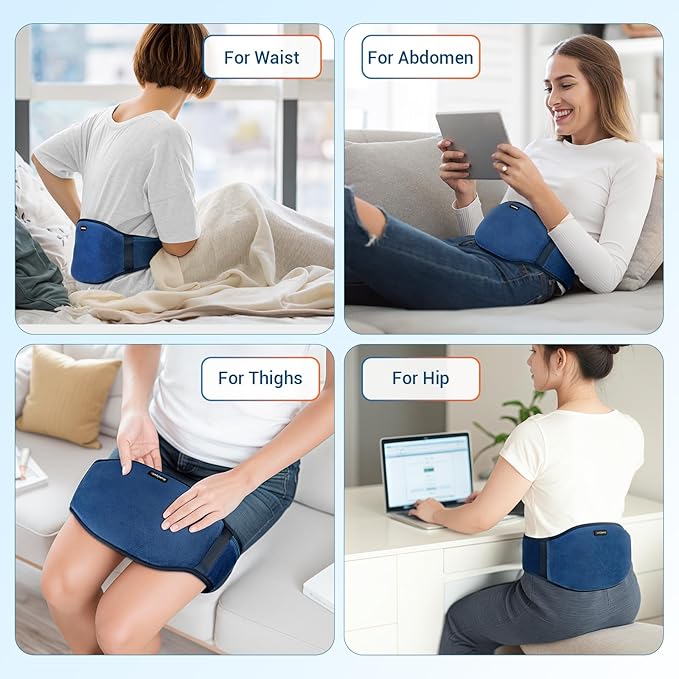 Comfytemp Cordless Portable Heating Pad with Massager for Back, FSA Eligible HSA, Rechargeable Wireless Lower Back Massager with Heat, Battery Operated Electric Wearable Heated Waist Belt for Period