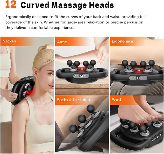 AdamPark Massage Gun Deep Tissue Percussion Back Massager for Muscle Tension, Professional Neck Shoulder & Leg Massage Tool, Handheld Rechargeable Electric Body Device with Multi-Heads