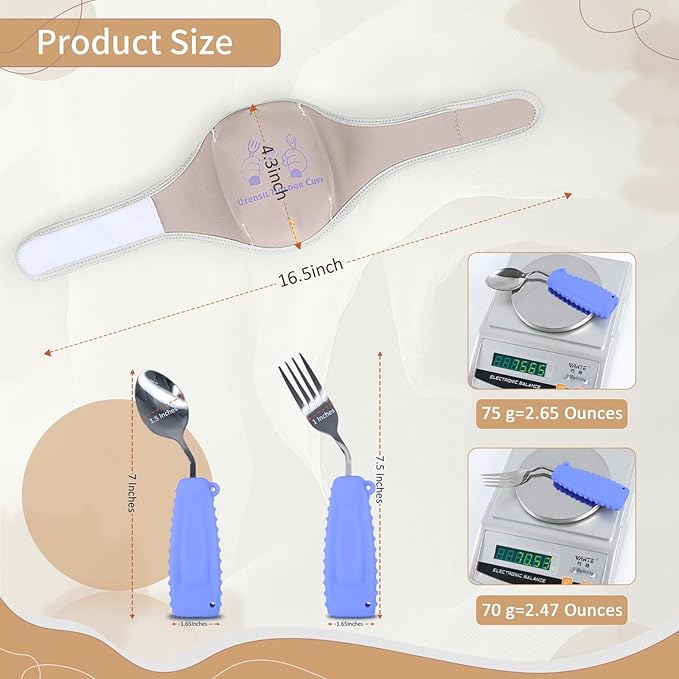 Adaptive Utensils with Universal Elastic Utensil Holder Cuff Set,Eating Utensils Easy Grip for Hand Tremors,Parkinsons or Disabled (Purple, Left Fork and Spoon and a Universal Cuff Set)