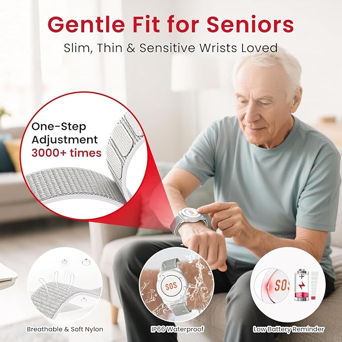 CallToU Wrist Call Buttons for Caregiver Wireless Pager Portable Alarms for Elderly Hook and Loop Nylon Strap Quick Release for Nursing Home Seniors Patients Emergency（Requires Use with a Receiver）