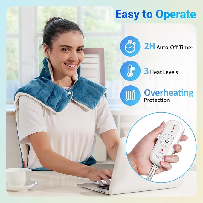 Comfytemp Heating Pad for Back Neck Shoulders, Weighted Electric Heating Pad for Full Back Relaxtion, Extra Large Heat Wrap, Wearable Heated Pad for Women Men Mom Dad Elderly with Auto-Off, 22"x33"