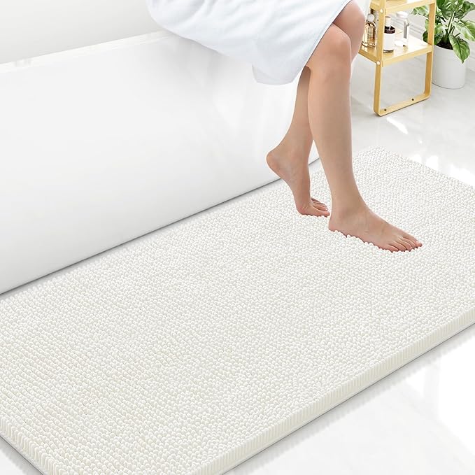 Arotive Bathroom Rugs 47x24, Extra Soft Absorbent Shaggy Chenille Bath Rugs, Machine Washable Rubber Backing Non-Slip Bath Mats for Bathroom Floor Tub and Shower, Home Decor Accessories,Ivory