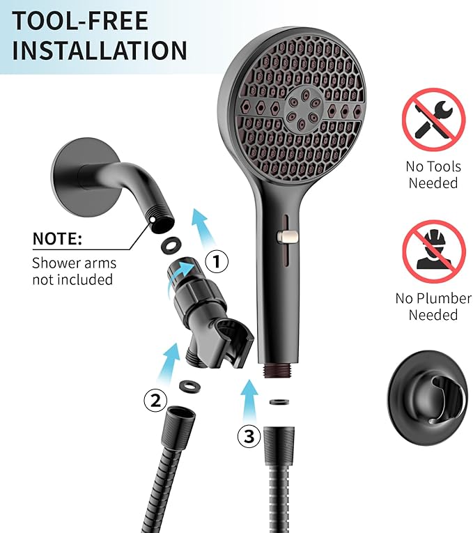 Black Handheld Shower Head, 9 Spray Modes High Pressure Shower head with Power Wash, 71" Extra Long Stainless Steel Hose & Adjustable Shower Bracket for Home Bathroom