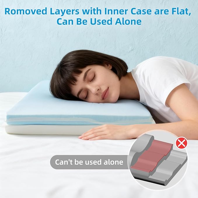 Contour Pillow with Softer Neck Support - Adjustable Softness Cervical Neck Pillow for Ideal Support, 4 Layers Contour Pillow for All Sleepers, Ergonomic Side Sleeper Pillow for Less Neck Pain