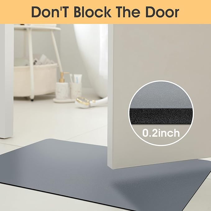 ACCUMTEK Non Slip Bath Mat, Thin Bathroom Rugs Fit Under Door, Quick Dry Bath Mats, Machine Washable Bath Rugs for Bathroom, Bathtub & Kitchen, Bathtub & Kitchen, Grey/Solid/24 x17