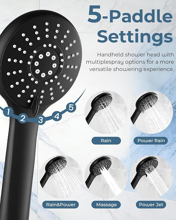11.8" Rain Shower Head with Handheld, High Pressure Handheld Shower with Multi Spray Modes, Rainfall Combo with Metal Extension Arm, Detachable Dual Showerhead, Bathroom Decor, Matte Black