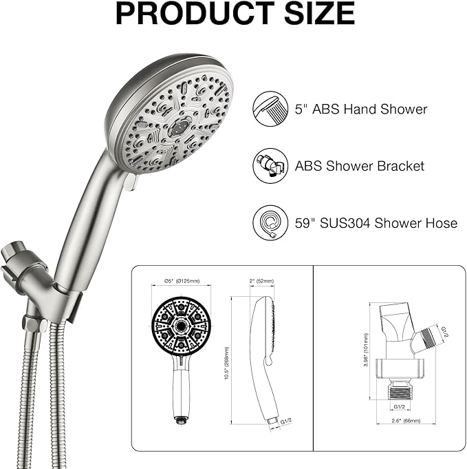 Handheld Shower Head 10 Mode Shower Heads High Pressure Shower Head Handheld with Brass Swivel Ball Bracket Showerheads & Handheld Showers Brush Nickel