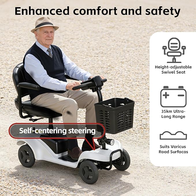 Mobility Scooter for Adults,4 Wheel Mobility Scooter,15 Miles Range,300LBS Capacity,Lightweight and Portable,with LED Headlights and Basket,Charger Included,Gifts Suitable for Elders,Silve