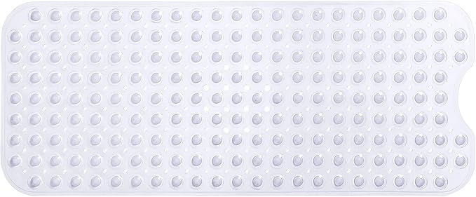 Extra-Long Non-Slip Bathtub & Shower Mat 39”x16” (Smooth/Non-Textured Tubs Only) Safe, Clean, Machine-Washable, Superior Grip&Drainage, Vinyl, Transparent Clear
