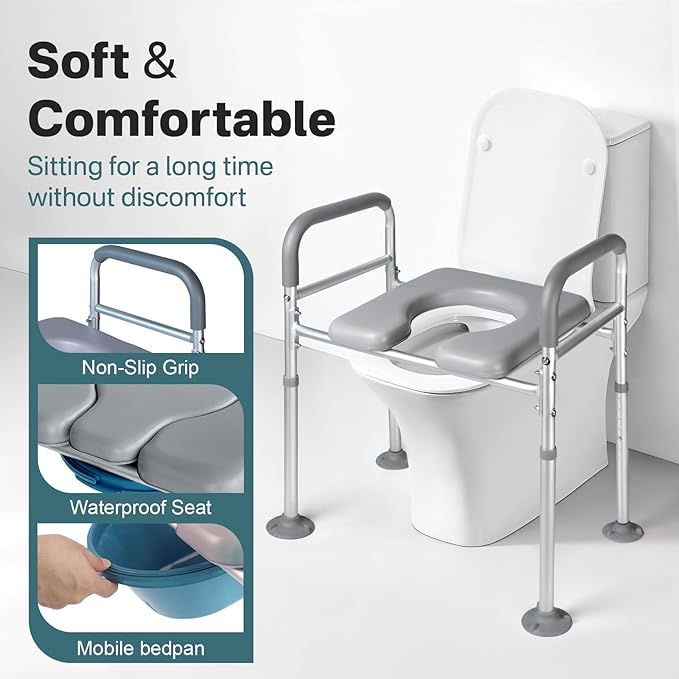 Eosprim Toilet Seat Risers for Seniors Elongated, Raised Toilet Seat with Handles, Toilet Safety Frames & Rails for Elderly and Handicap, Elevated Shower Commode Chair with Arms, Toilet Lift Grab Bar
